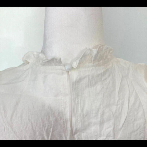 White Size Sm. Sleeveless with Ruffles High Neck Tie Front Knee Length Dress - Picture 3 of 4